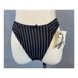 Vintagae 90s Black Silver Metallic Color Block Striped Panties Cotton Bamboo Med